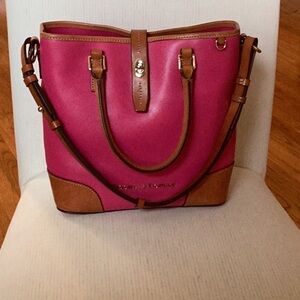 Dooney & Bourke Hot Pink Pebbled Leather Satchel with Tan Trim